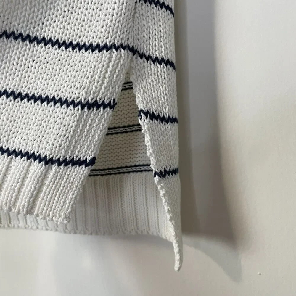 Madewell Puff-Trim Sweater Vest in Stripe Bright Ivory‎ Navy Size XXS NQ977